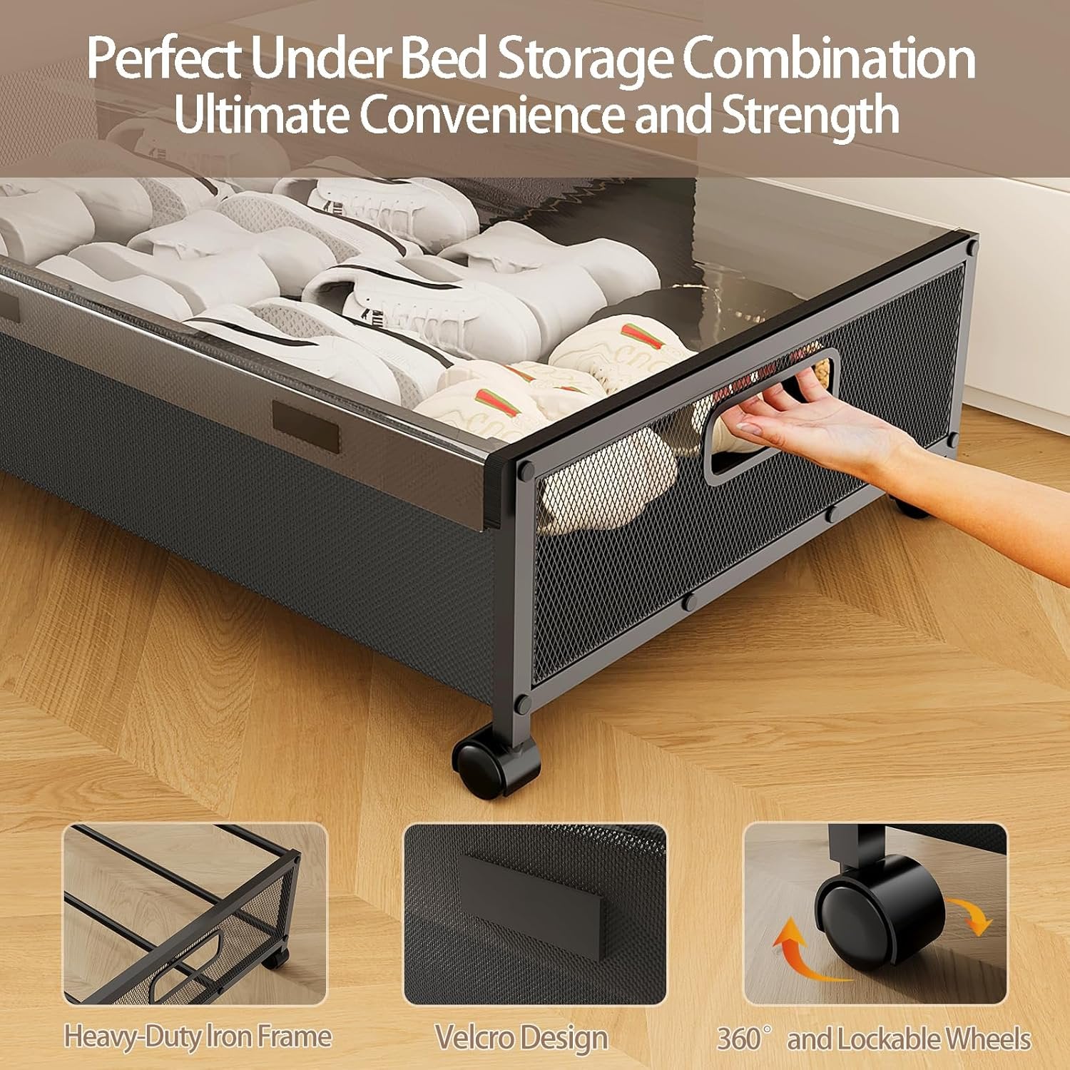 Under Bed Storage with Wheels 2 Pack Rolling Drawer for Clothes a7