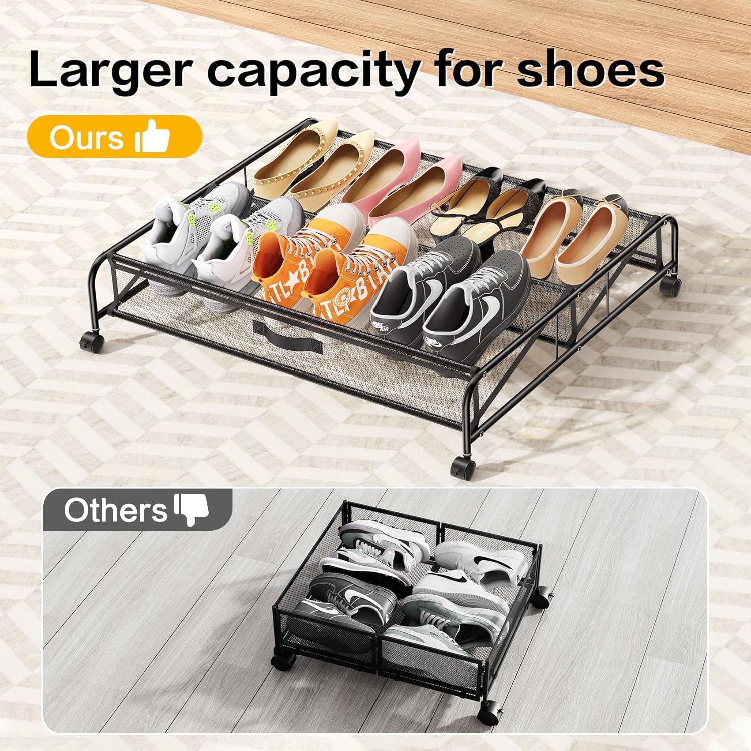 Under Bed Shoe Storage Organizer with Wheels 2 Pack a7