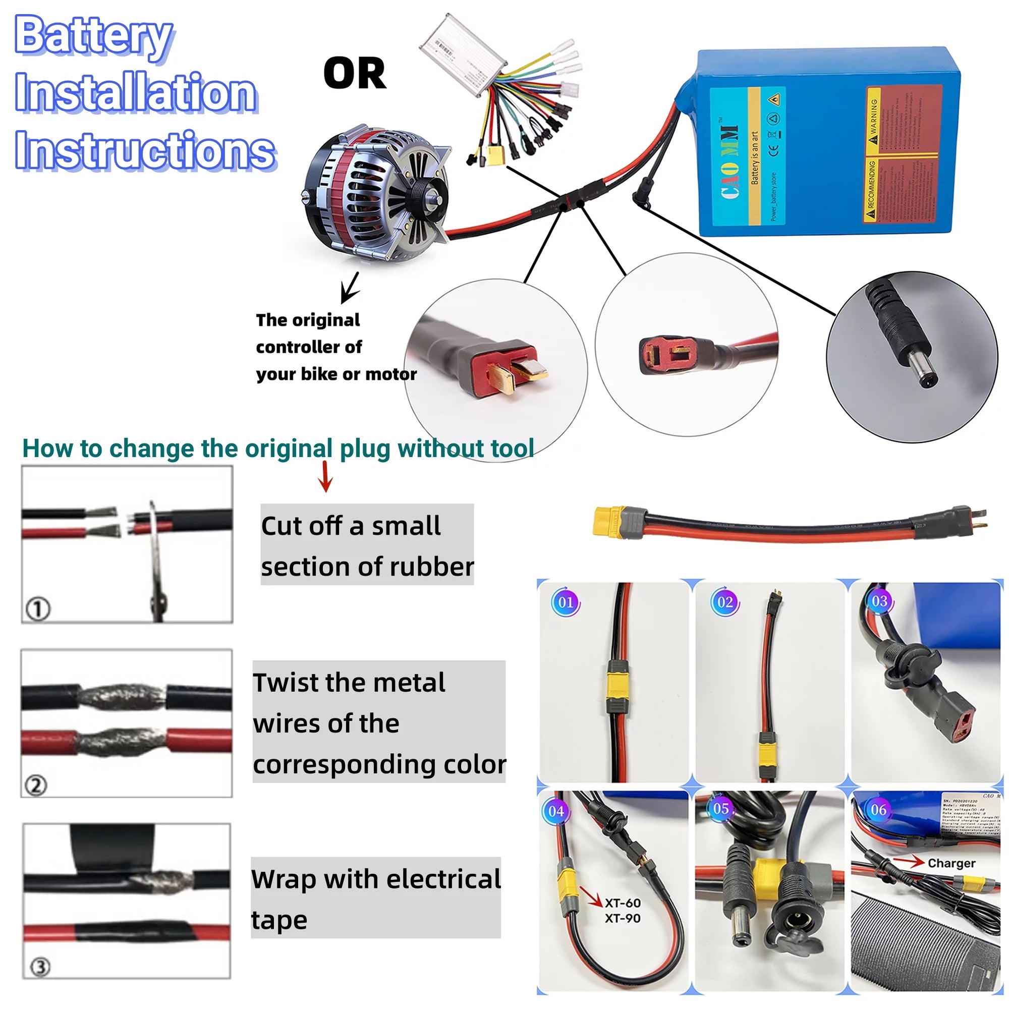 Ebike Battery 48V 20Ah Lithium with Charger XT90 k7p