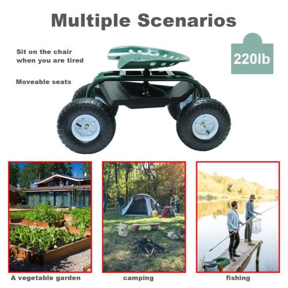 Rolling Garden Seat Cart Swivel 4 Wheel Metal Stool Outdoor k7m