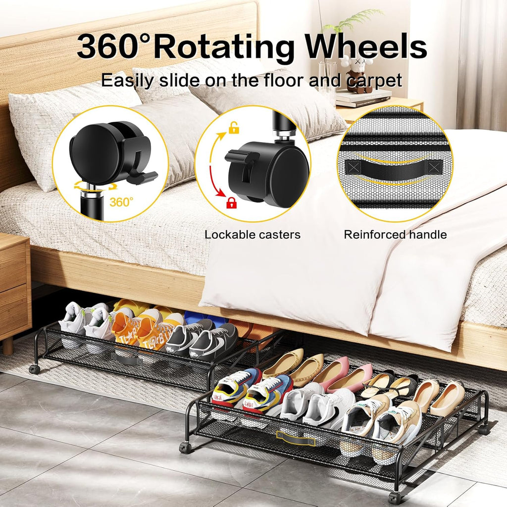Under Bed Shoe Storage Organizer with Wheels 2 Pack a7