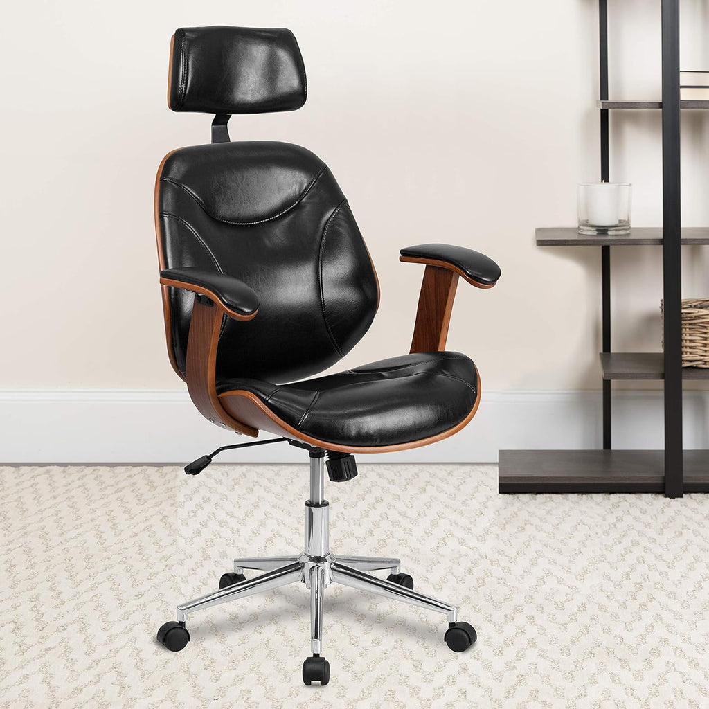 Office Chair Ergonomic Swivel Black LeatherSoft A7k