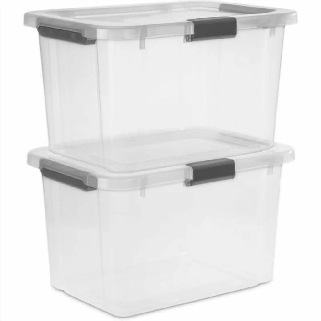 Plastic Storage Tote with Hinged Lid and Handles k7