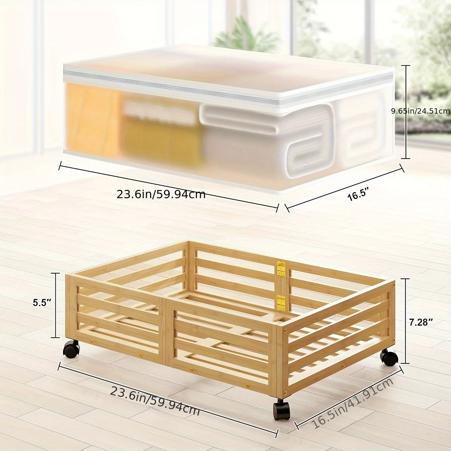Bamboo Under-Bed Storage Bins with Wheels, 2-Pack a7