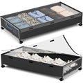 Under Bed Storage with Wheels,2 Pack Under Bed Shoe Storage, Under the Bed Storage Drawers with Remove Window, Extra Large Rolling Under Bed Storage Metal Drawer for Clothes (Black-2 pack)