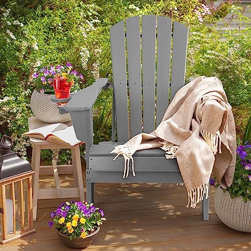 Folding Adirondack Chairs Set of 2, Weather Resistant with Cup Holder k7m