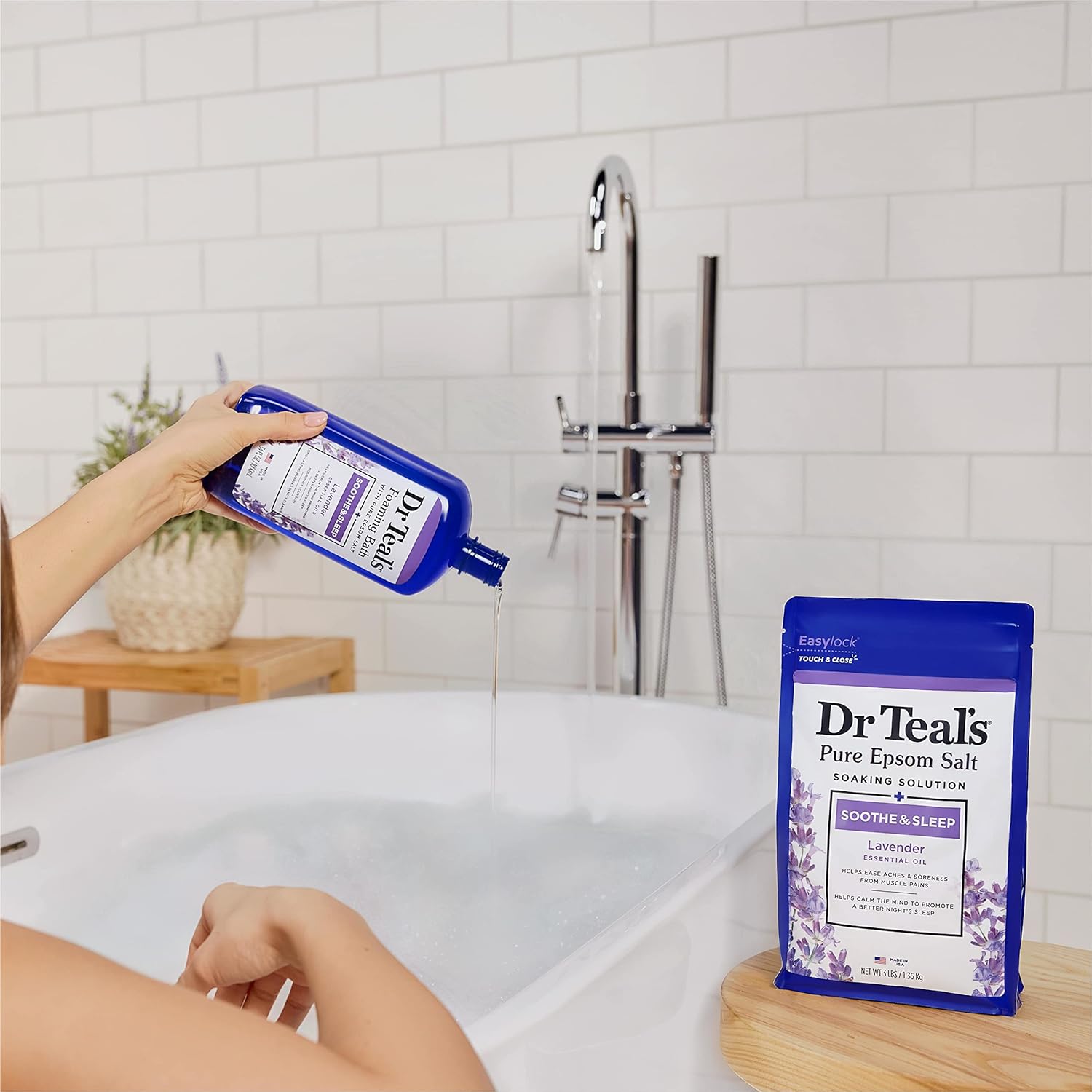 Epsom Salt Soaking Solution and Foaming Bath Combo Pack Lavender k7