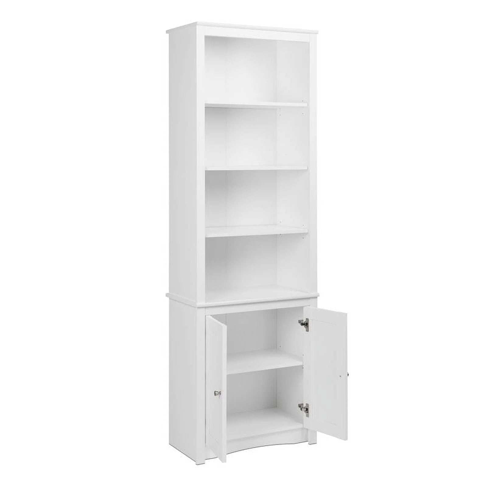 White 6-Shelf Bookcase with 2 Shaker Doors k7p