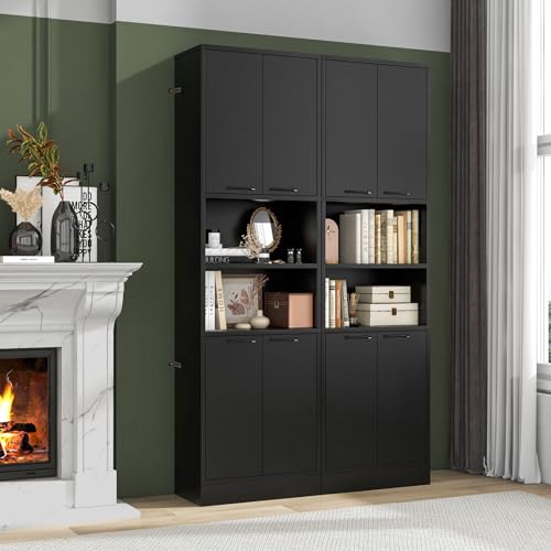 Bathroom Storage Cabinet with 4 Doors and Open Shelves White 75 Inch k7