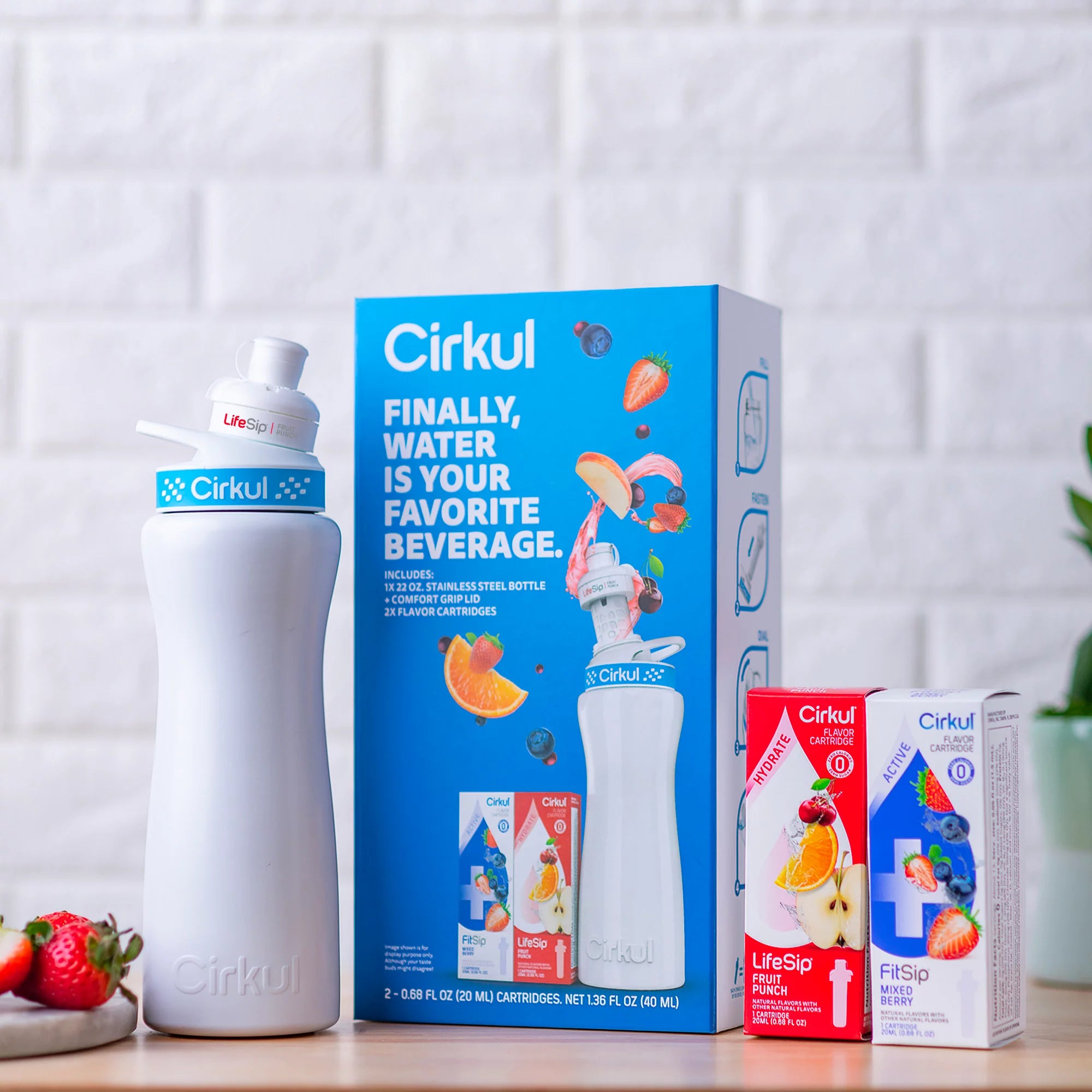 Stainless Steel Water Bottle Starter Kit with 2 Flavor Cartridges a7
