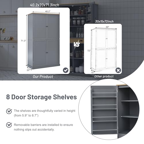 Farmhouse Kitchen Pantry Tall Storage Cabinet with Shelves and Drawers White k7