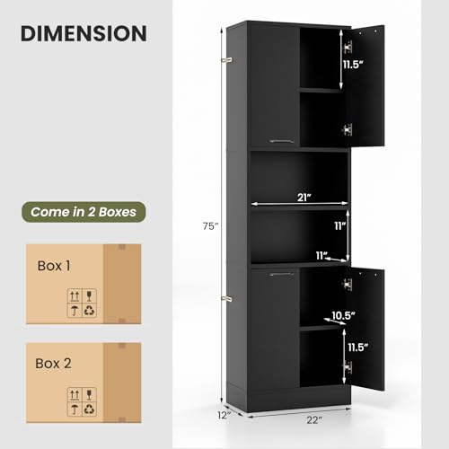 Bathroom Storage Cabinet with 4 Doors and Open Shelves White 75 Inch k7