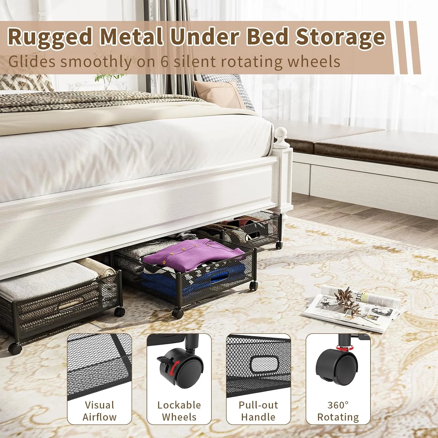 Under Bed Storage on Wheels Foldable Containers q7