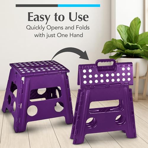 Folding Step Stool for Adults and Kids, Easy Open, Black a7