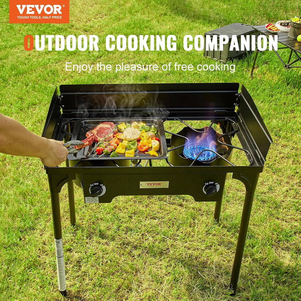 Outdoor Propane Burner 2 Burner Gas Cooker with Windscreen and Stand a7k