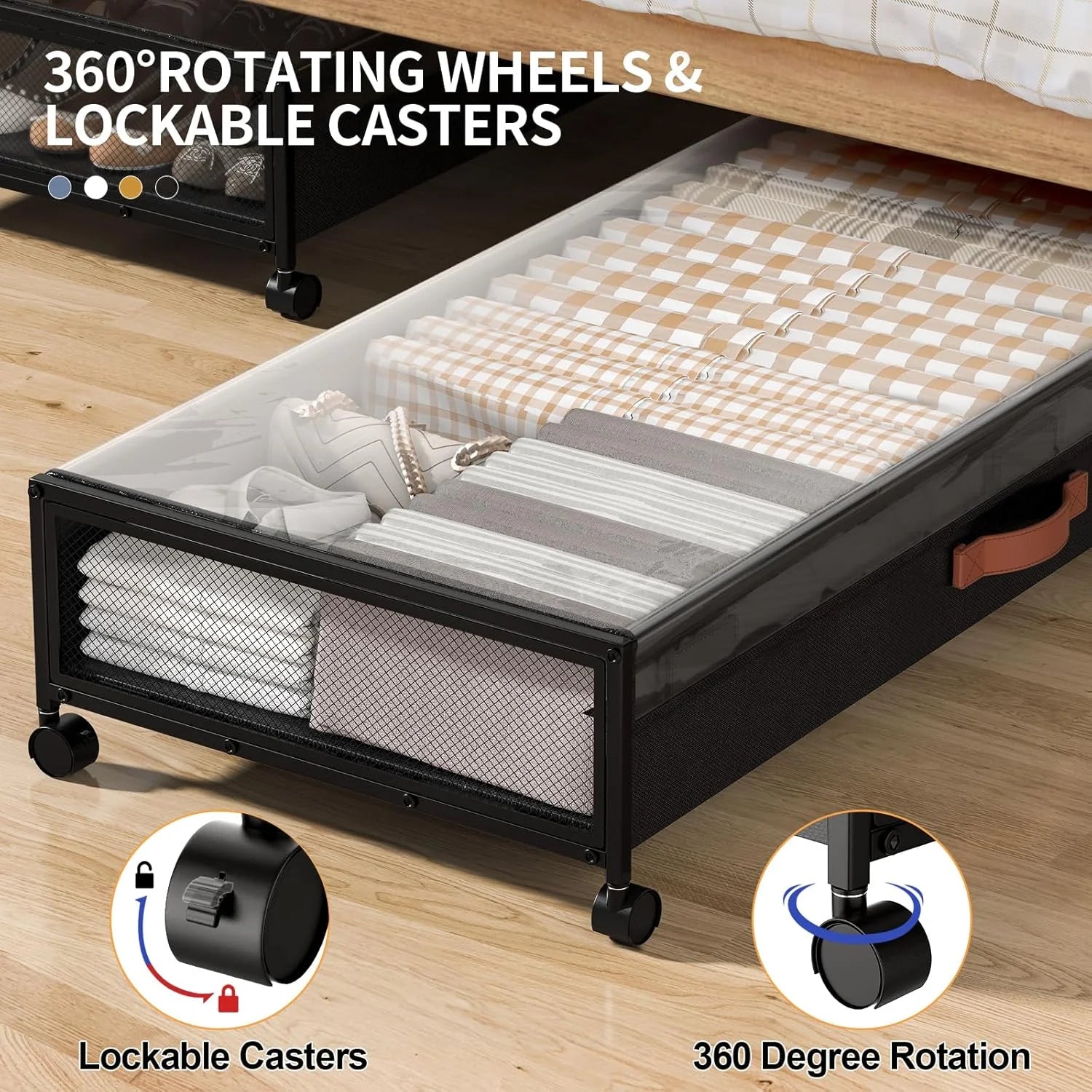 Under Bed Storage Containers with Wheels 54L Black 2 Pack a7