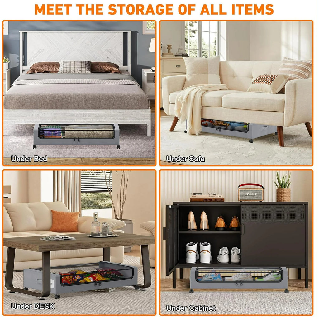 Under Bed Storage Containers with Wheels and Clear Lids, 60L, Gray q7