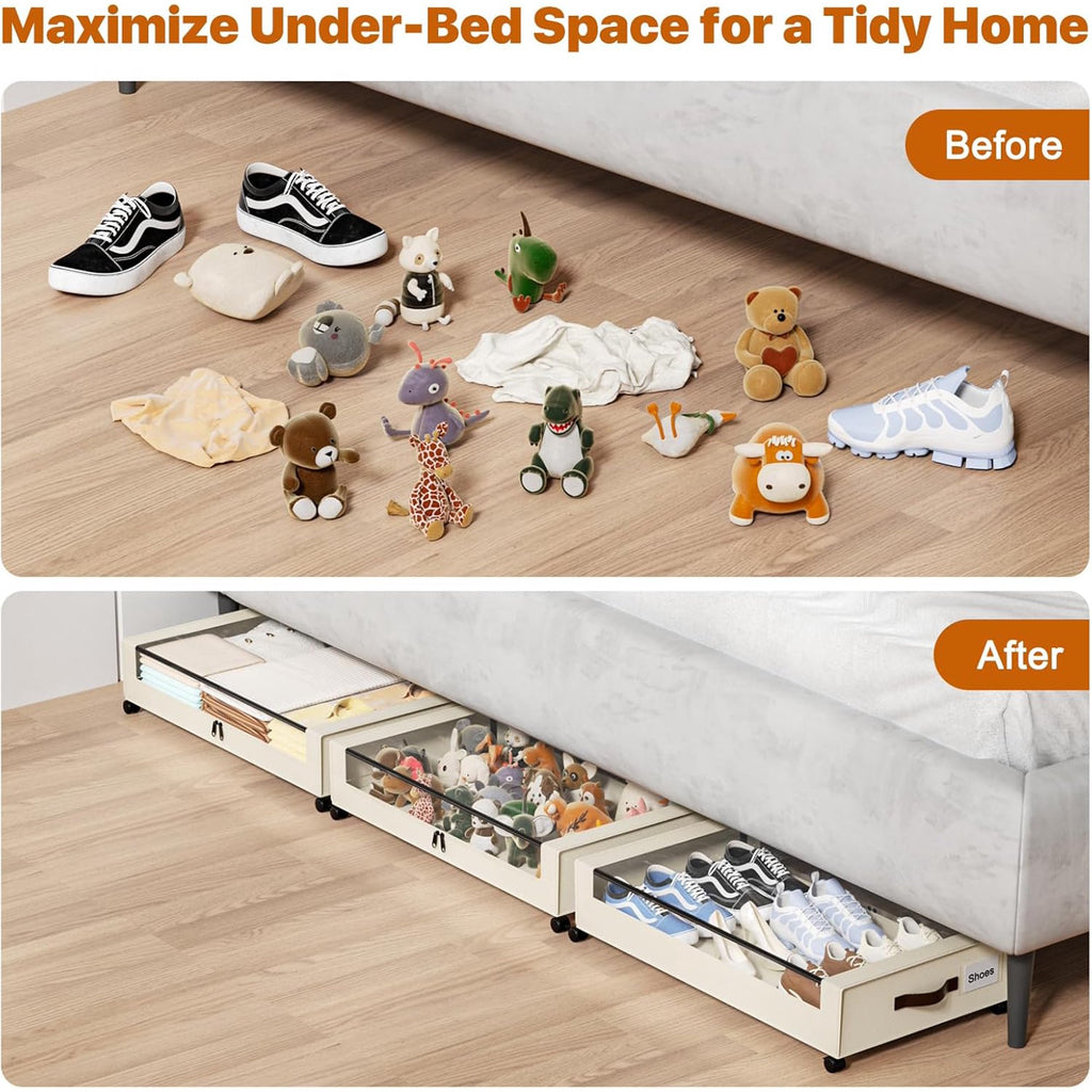 Under Bed Storage Bins with Wheels and Clear Lids, 4 Pack, 60L White a7