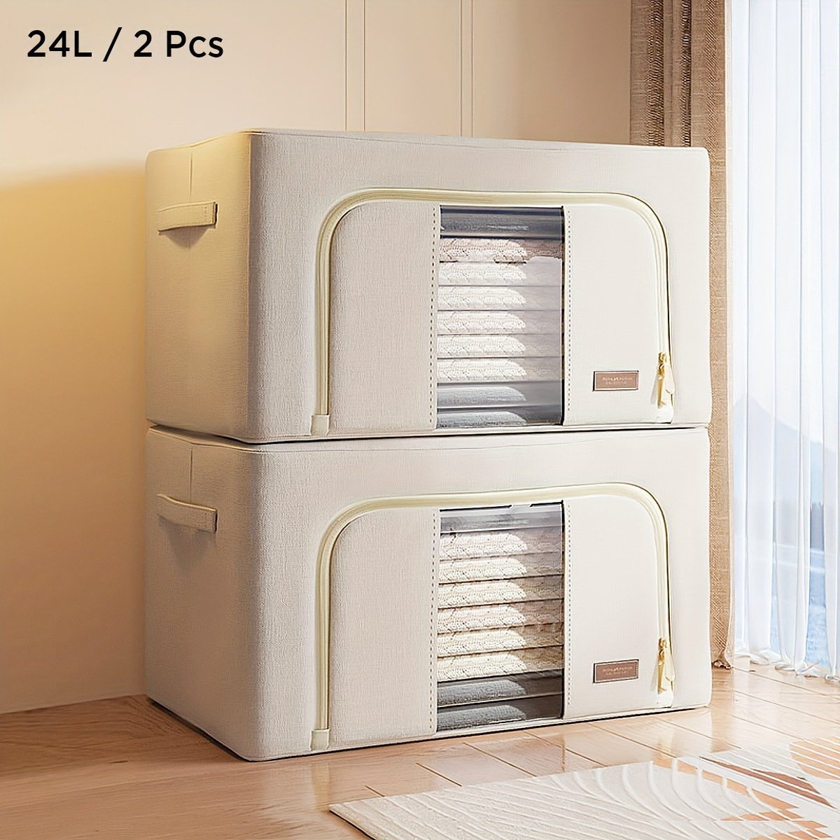 Steel Frame Storage Bins with Clear Window Foldable Stackable Organizers q7
