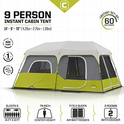 9 Person Instant Cabin Tent Green 14x9 k7
