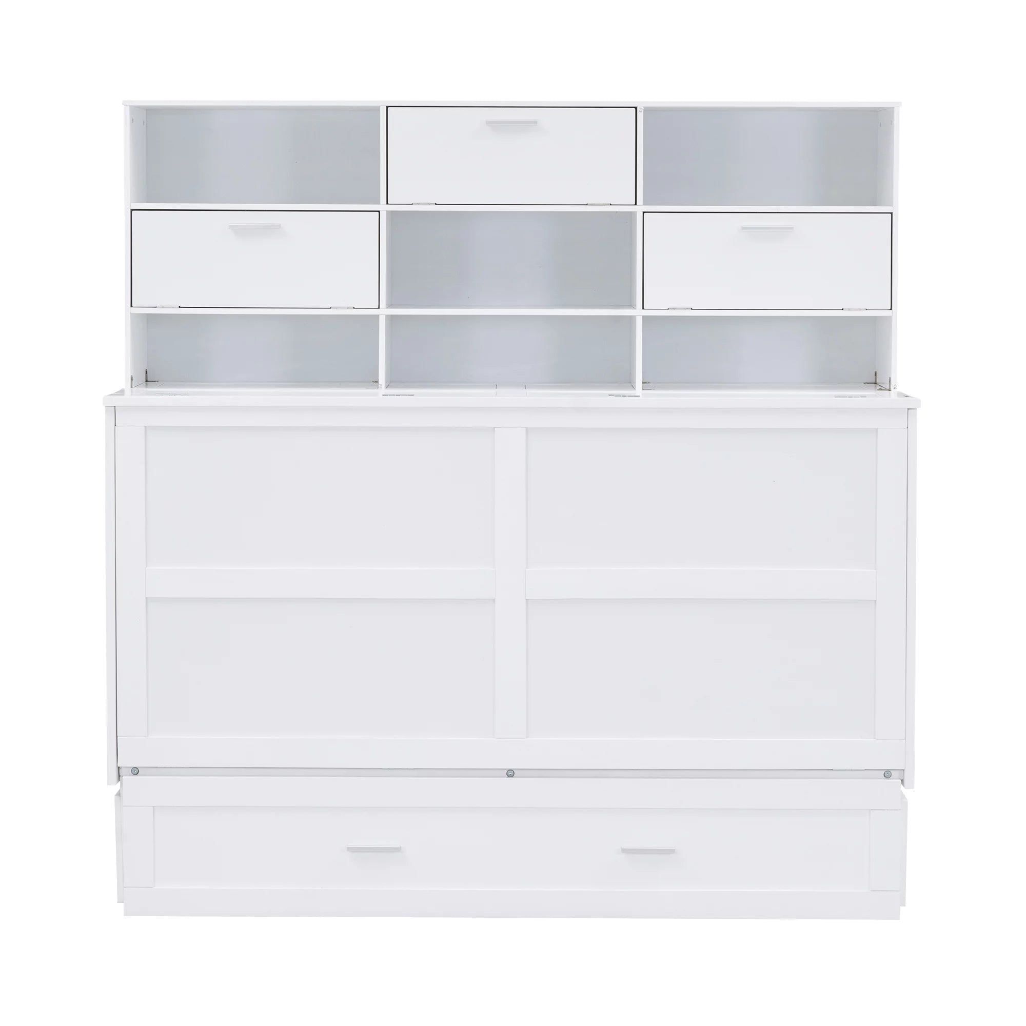 Queen Murphy Bed with Bookcase and Drawer White k7m