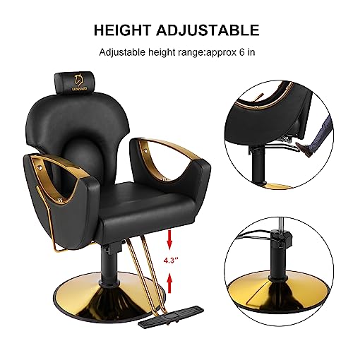 Reclining Barber Salon Chair Height Adjustable Hydraulic Pink k7m