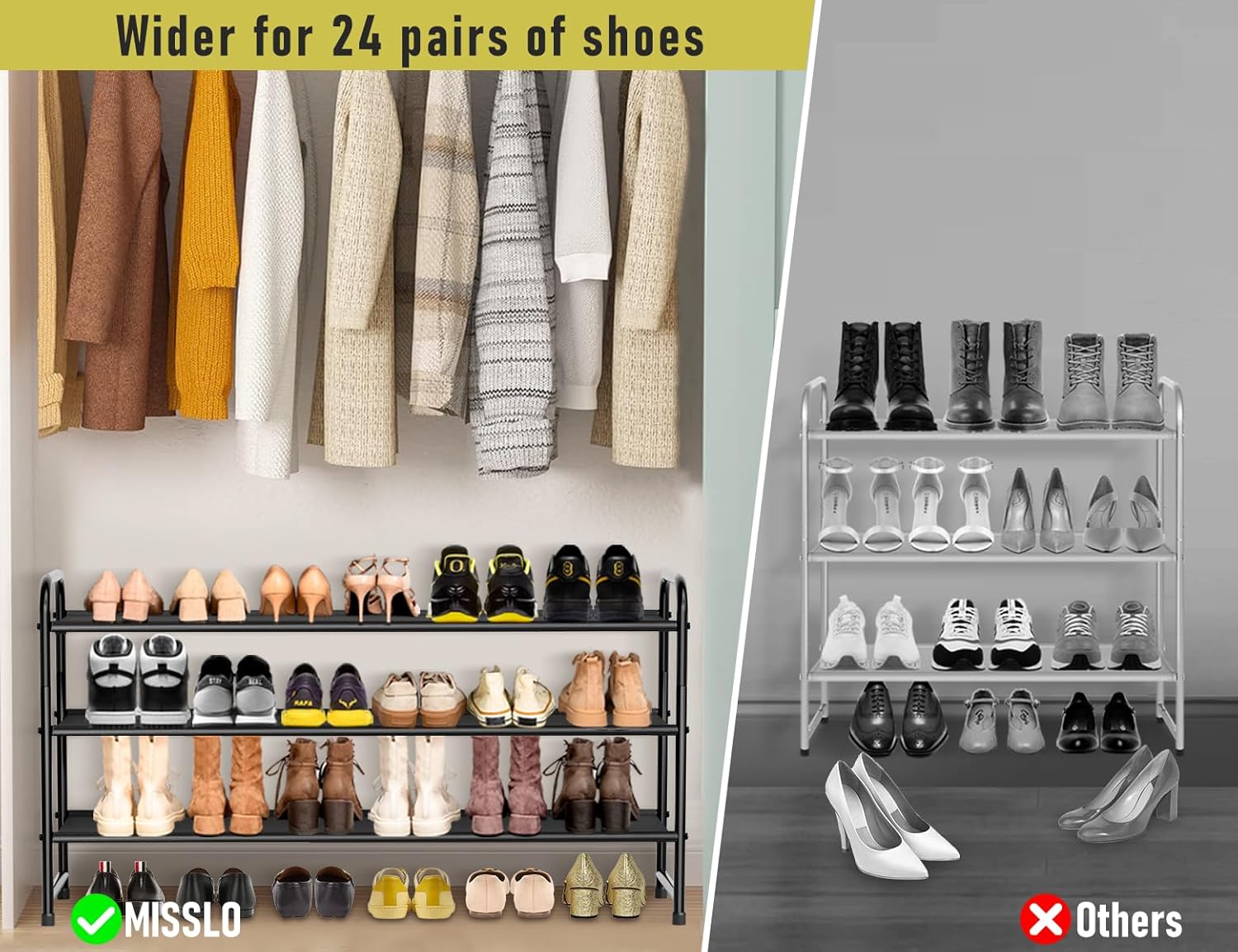 3-Tier Long Shoe Rack with 8-Shelf Hanging Organizer k7