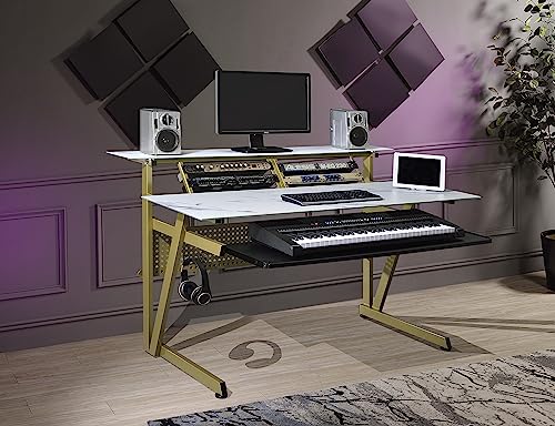 Tempered Glass Music Studio Workstation with 4U Rack Black k7