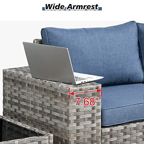Outdoor Patio Sectional Sofa Set with Swivel Rocking Chair, 8 Piece Modern Wicker Couch a7