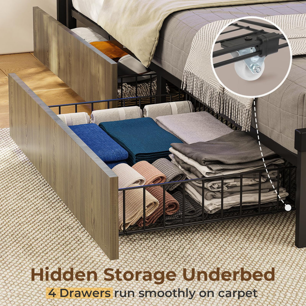 Metal Platform Bed Frame with Storage Drawers and Charging Station a7k