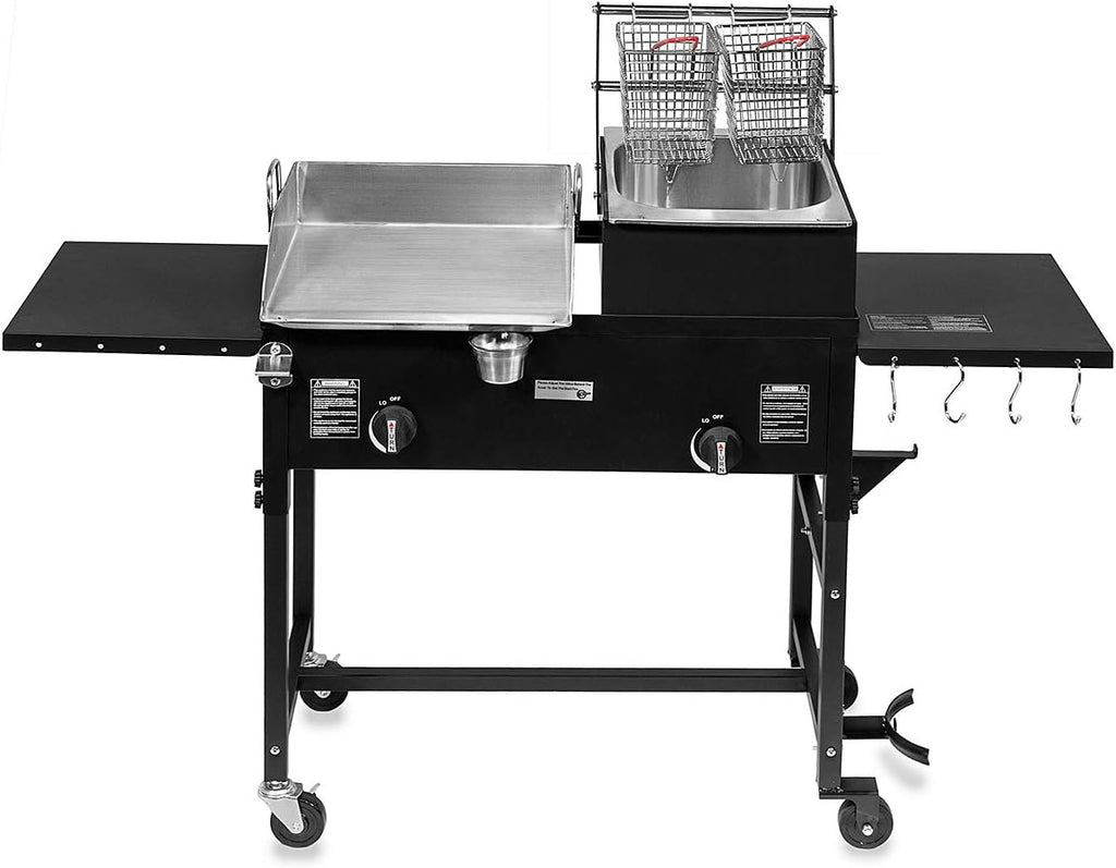 Outdoor Dual Burner Propane Stove Fryer with Shelves a7