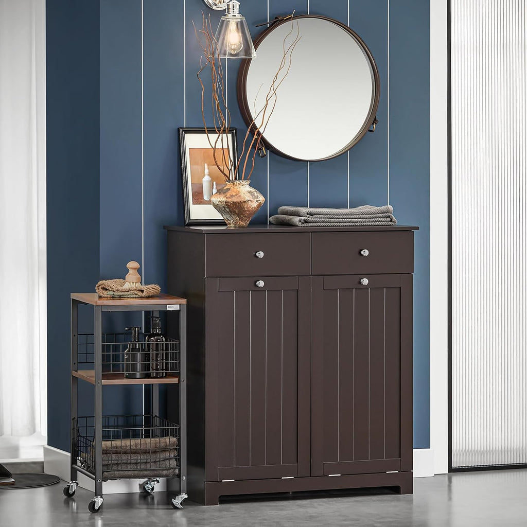 Laundry Hamper Cabinet with 2 Drawers and Wall Cabinet k7p