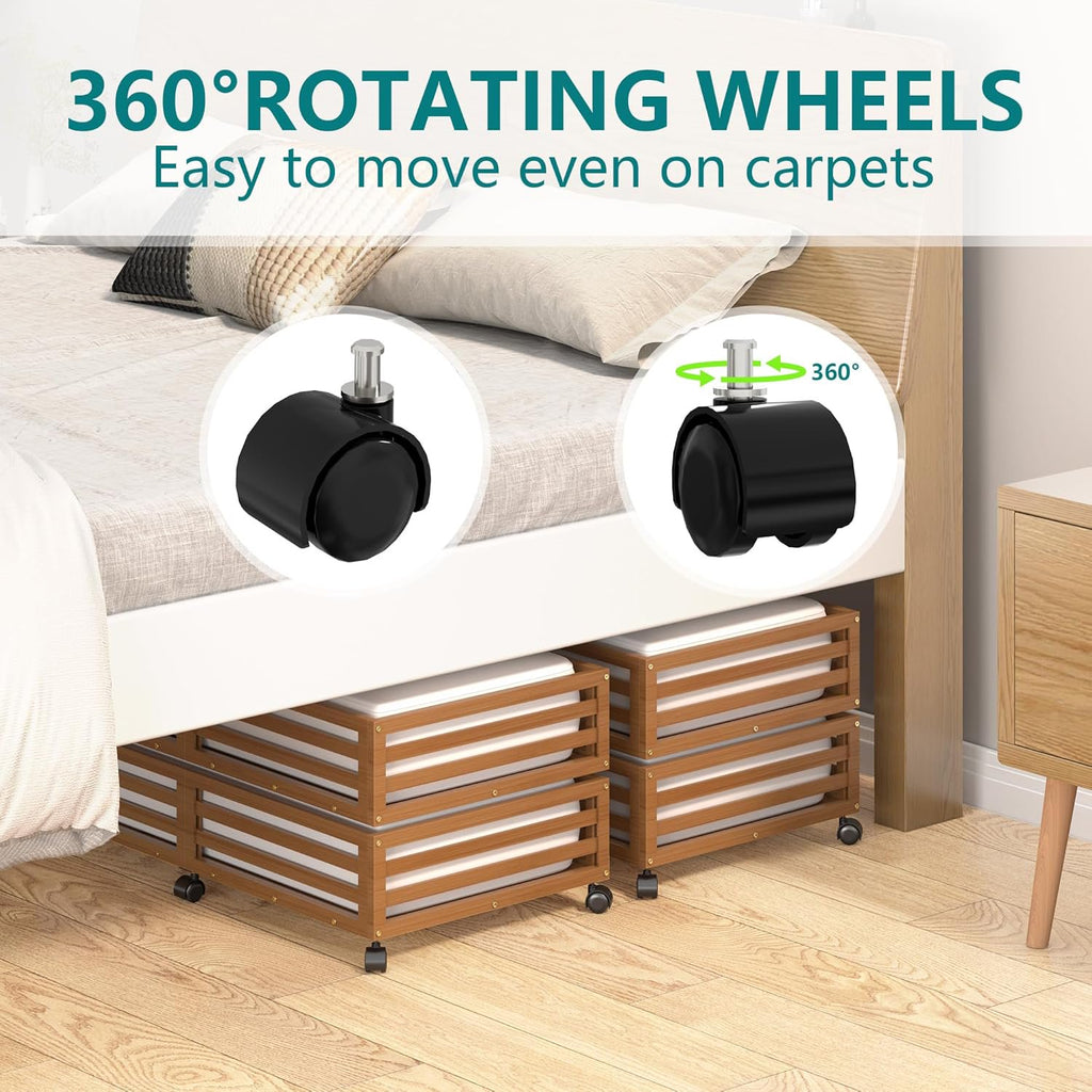 Bamboo Under Bed Storage Containers with Wheels and Dust Bag 2 Pack a7