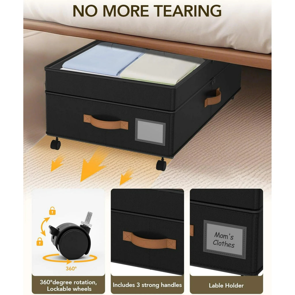 Under Bed Storage with Wheels, Adjustable Height Containers, 10 inches, Black a7