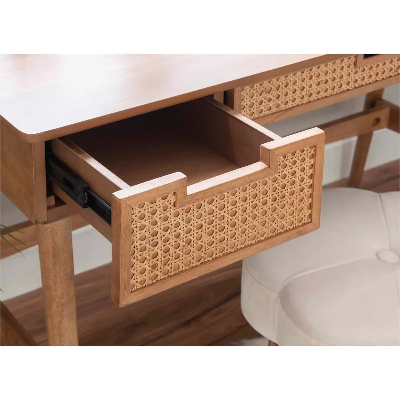 Rattan Wood Desk with Drawers Natural k7m