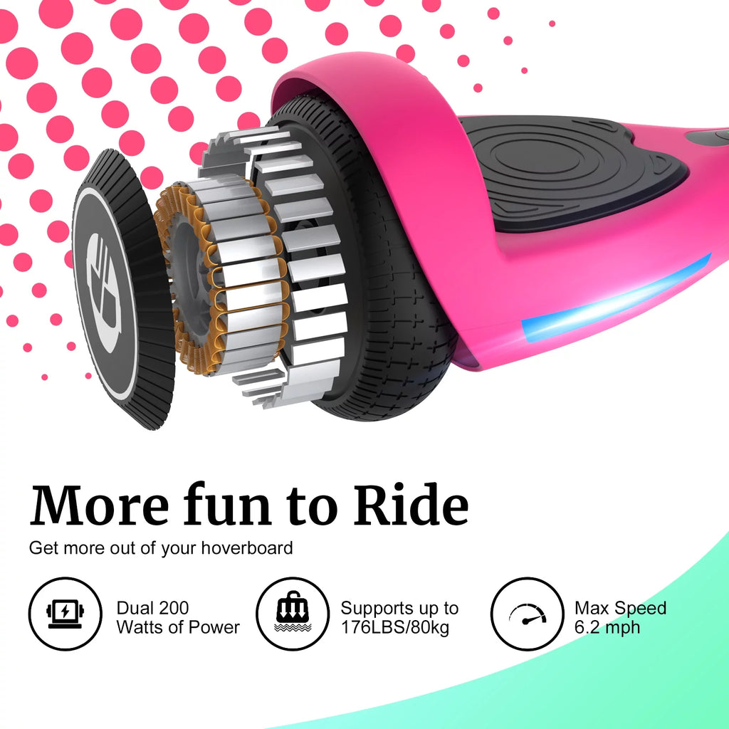 Hoverboard for Kids Adults 200W LED Wheels 6.2mph Pink k7