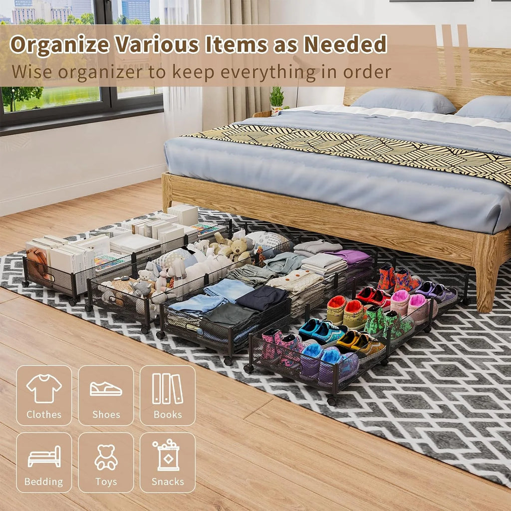 Under Bed Storage on Wheels with Large Capacity Foldable Drawers k7p