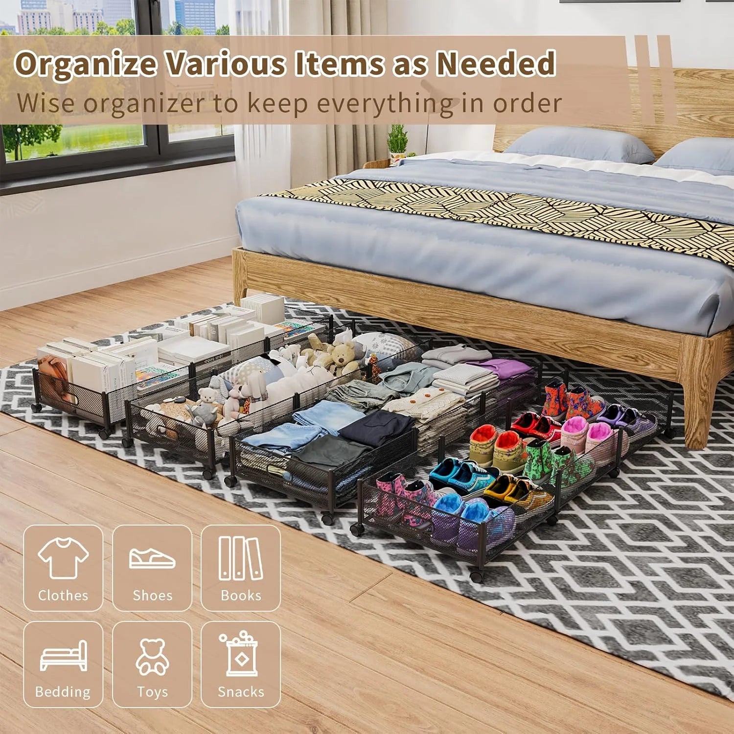 Under Bed Storage on Wheels with Large Capacity Foldable Drawers k7p