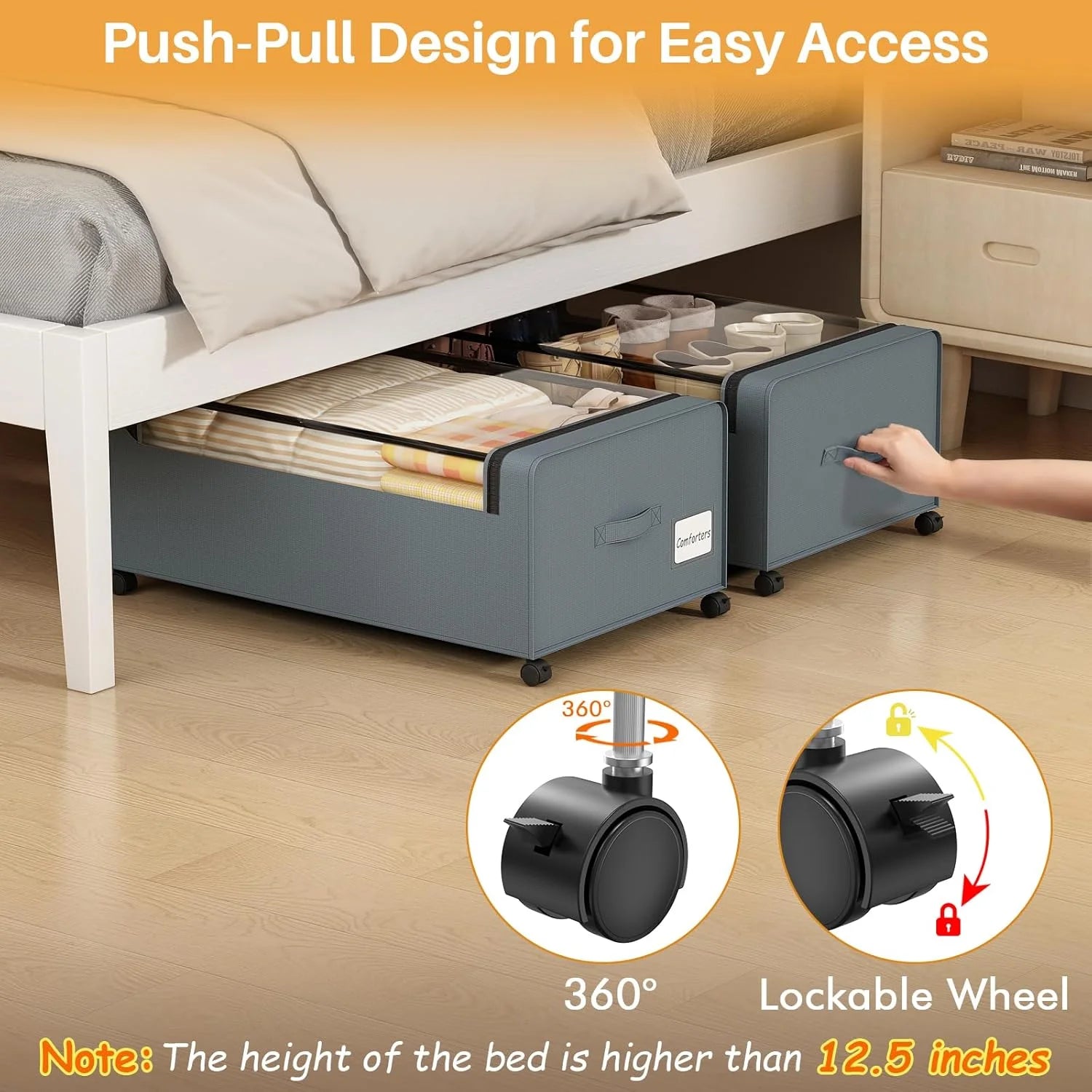 Under Bed Storage Bins with Wheels and Clear Lid 2 Pack Grey a7