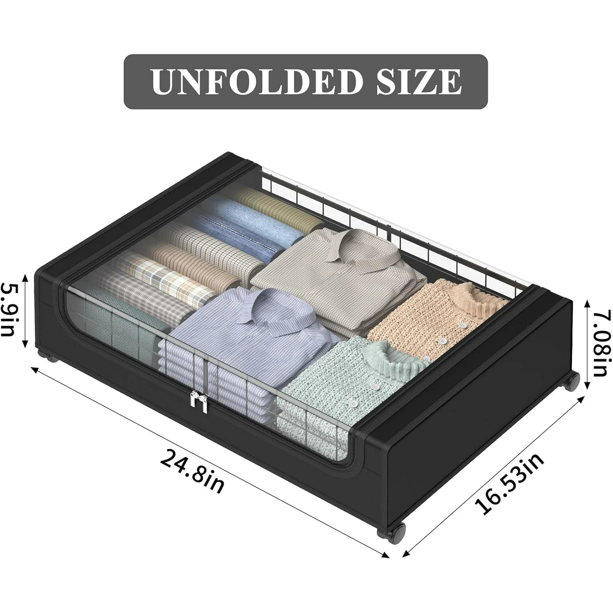 Under Bed Storage with Wheels and Cover, Metal Drawers, Black a7