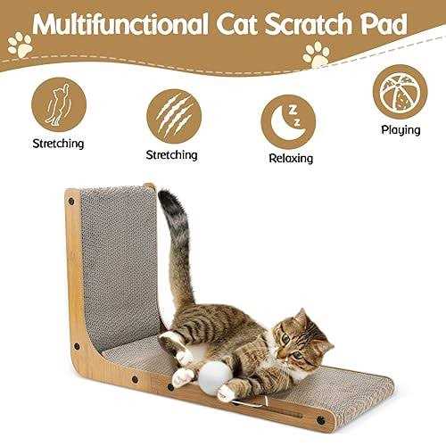 Cat Scratcher L-Shaped Scratching Pad with Toy Balls a7