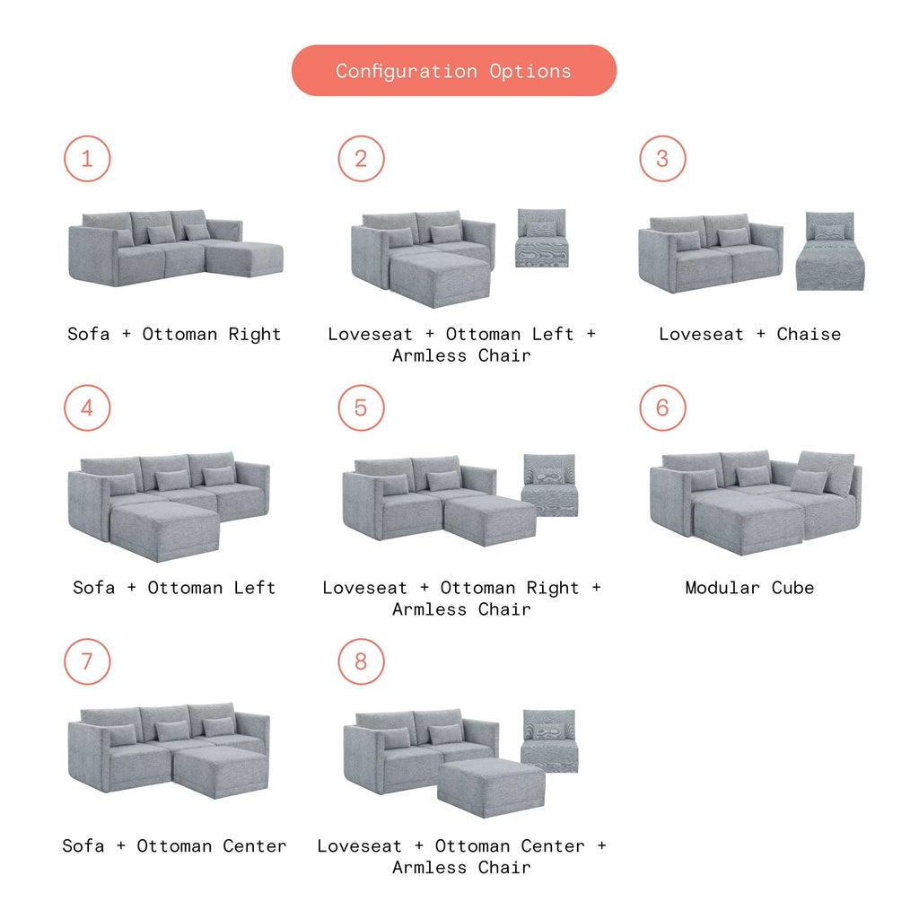 Modular Sectional Sofa with Ottoman Gray Fabric k7
