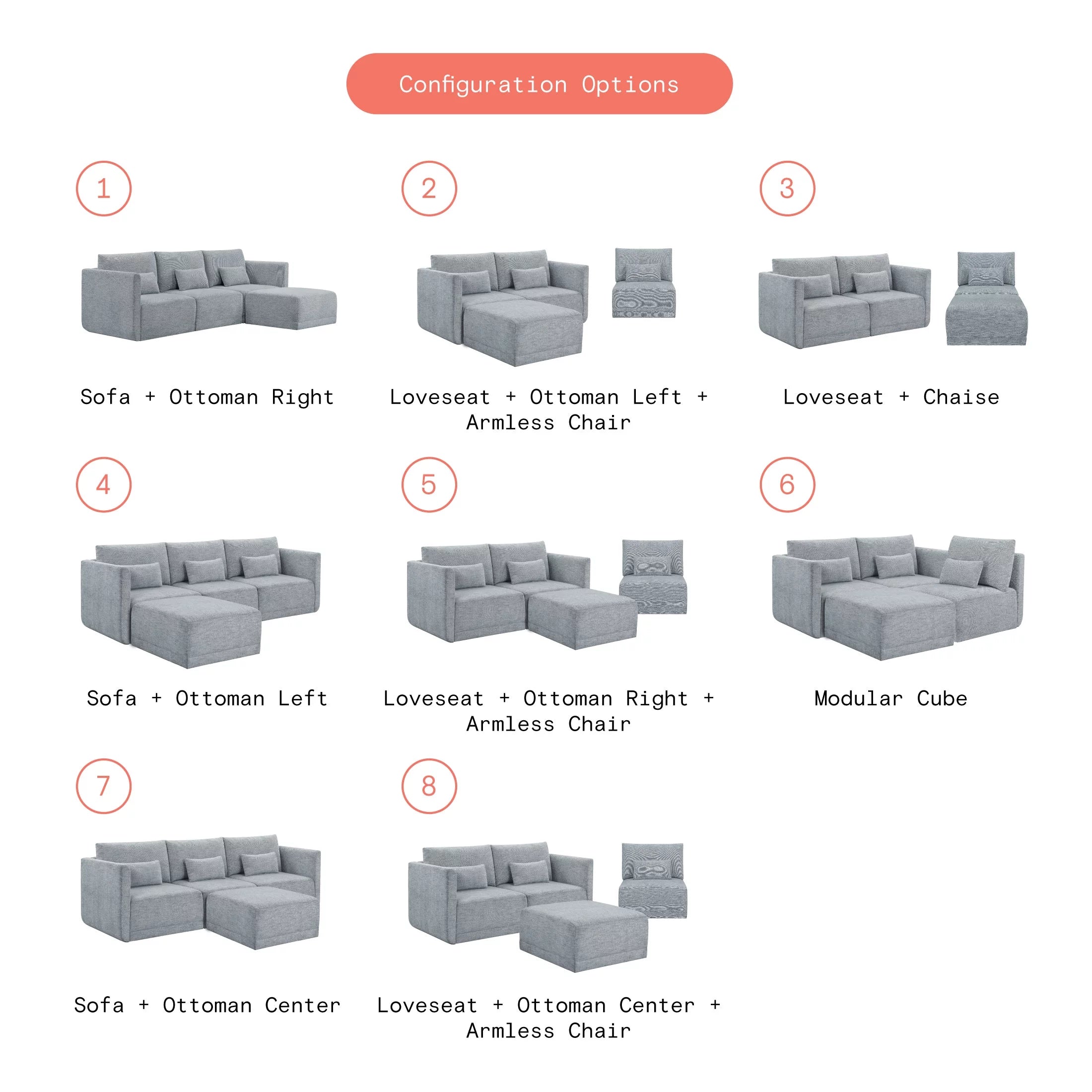 Modular Sectional Sofa with Ottoman Gray Fabric k7