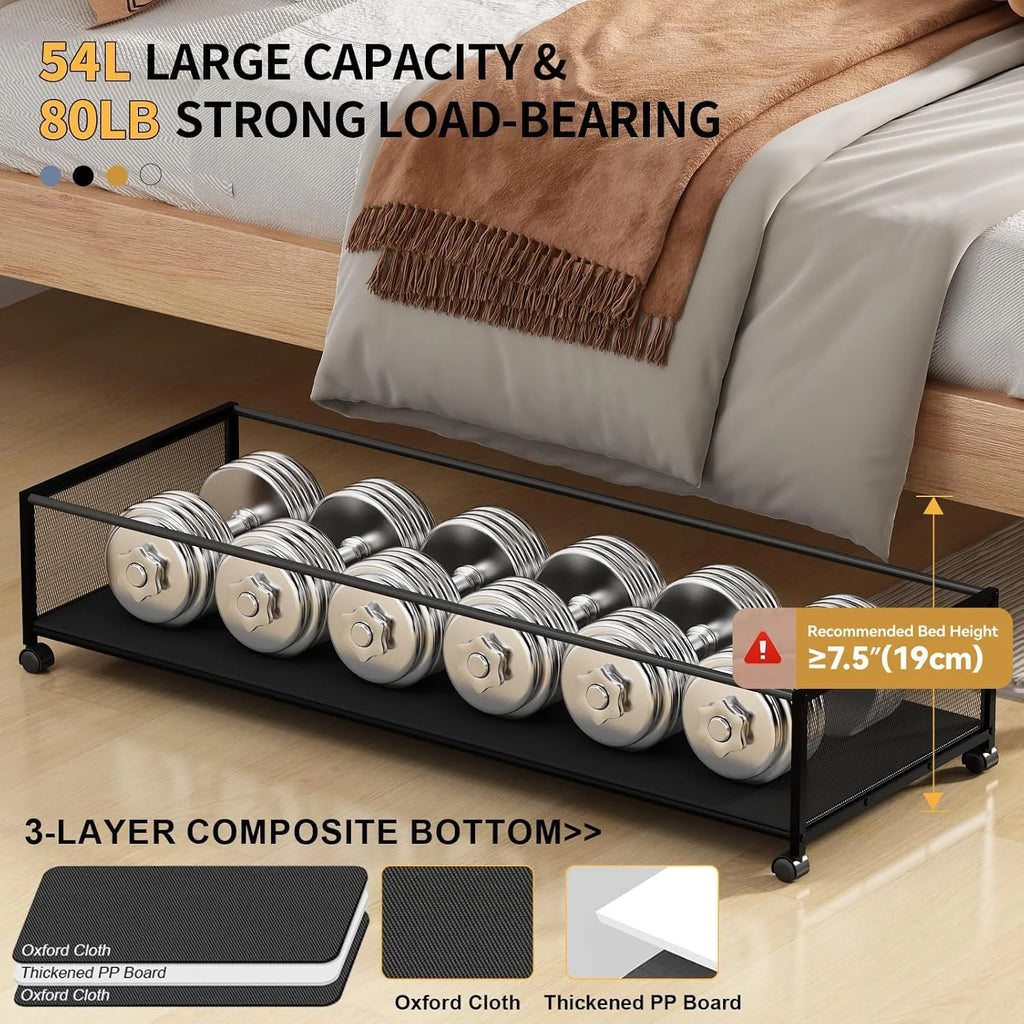 Under Bed Storage Containers with Wheels 54L Black 2 Pack a7