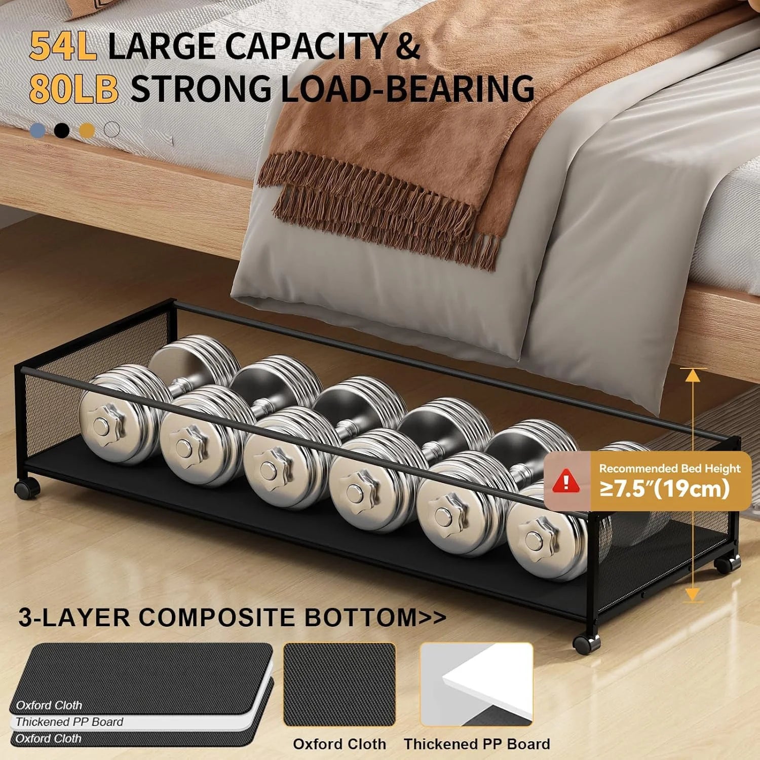 Under Bed Storage Containers with Wheels 54L Black 2 Pack a7