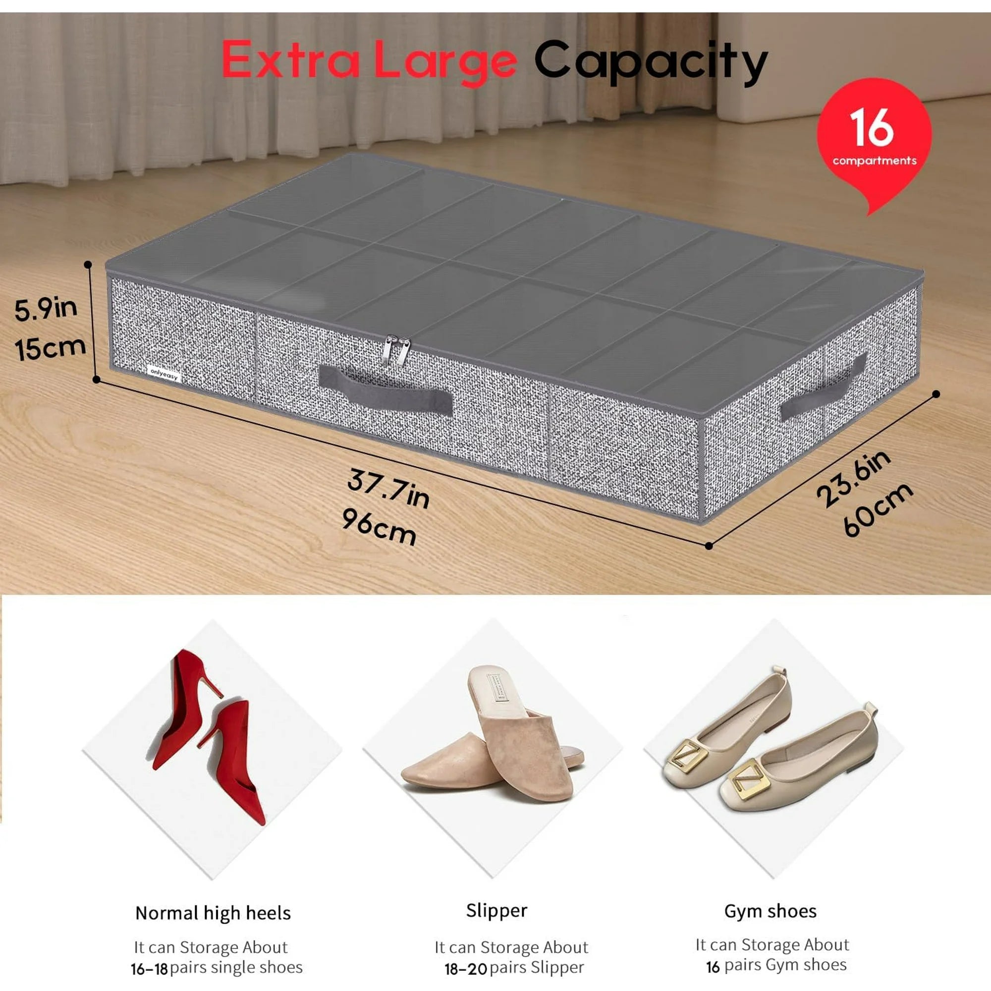 Under Bed Shoe Storage Organizer Set of 2 with Clear Window k7