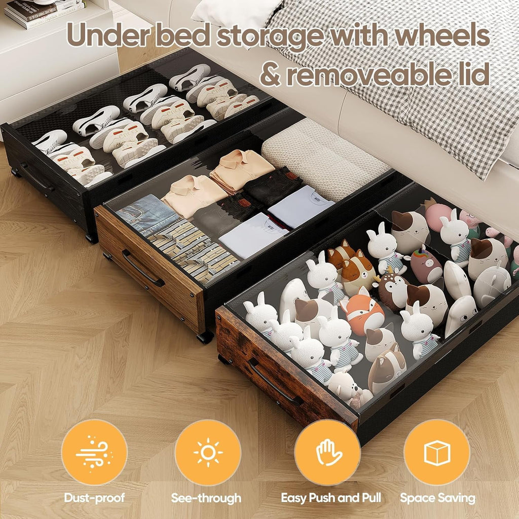 Under Bed Storage with Wheels 2 Pack Rolling Drawer for Clothes a7