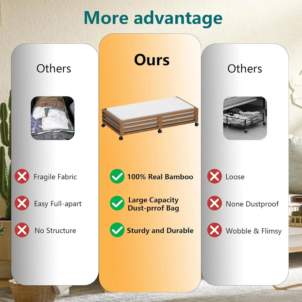 Bamboo Under Bed Storage Containers with Wheels and Dust Bag 2 Pack a7