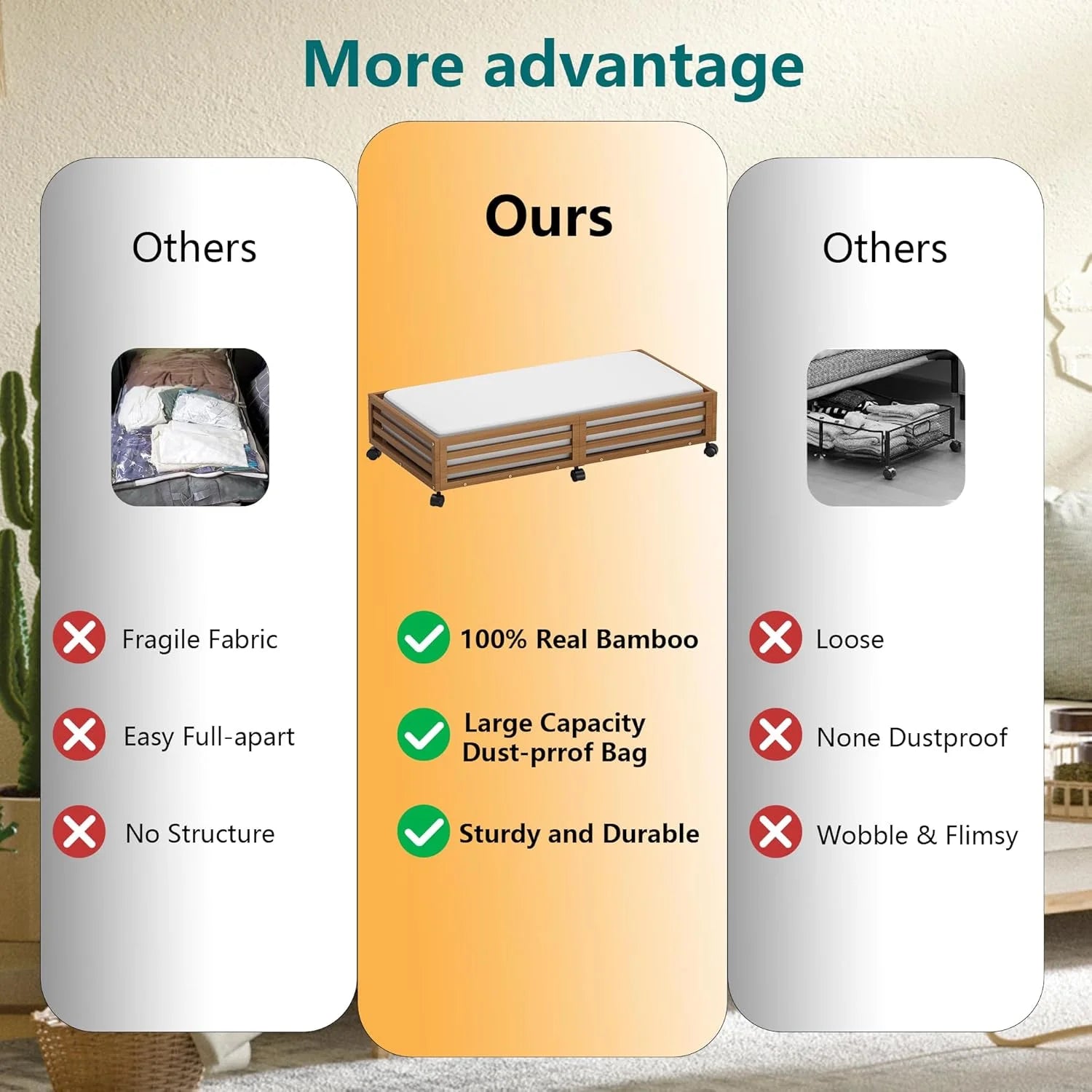 Bamboo Under Bed Storage Containers with Wheels and Dust Bag 2 Pack a7