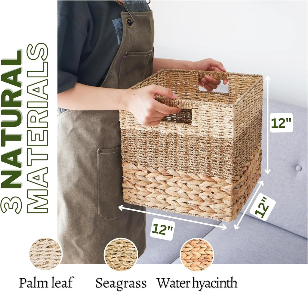 Natural Wicker Storage Cubes 12x12 Set of 4 Foldable Baskets k7